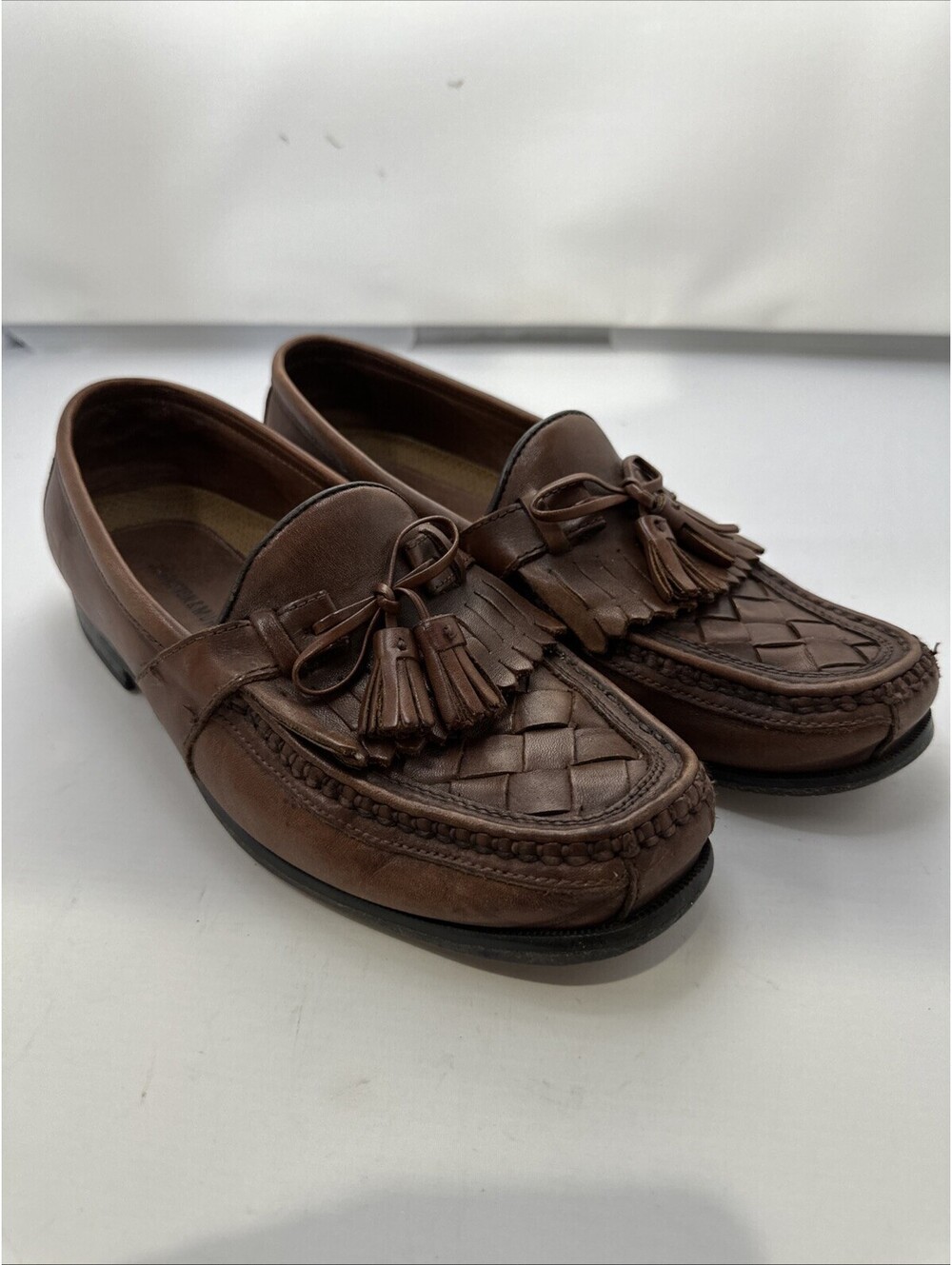 Johnston & Murphy Loafers Brown Leather Size 9.5 Mens With Tassels